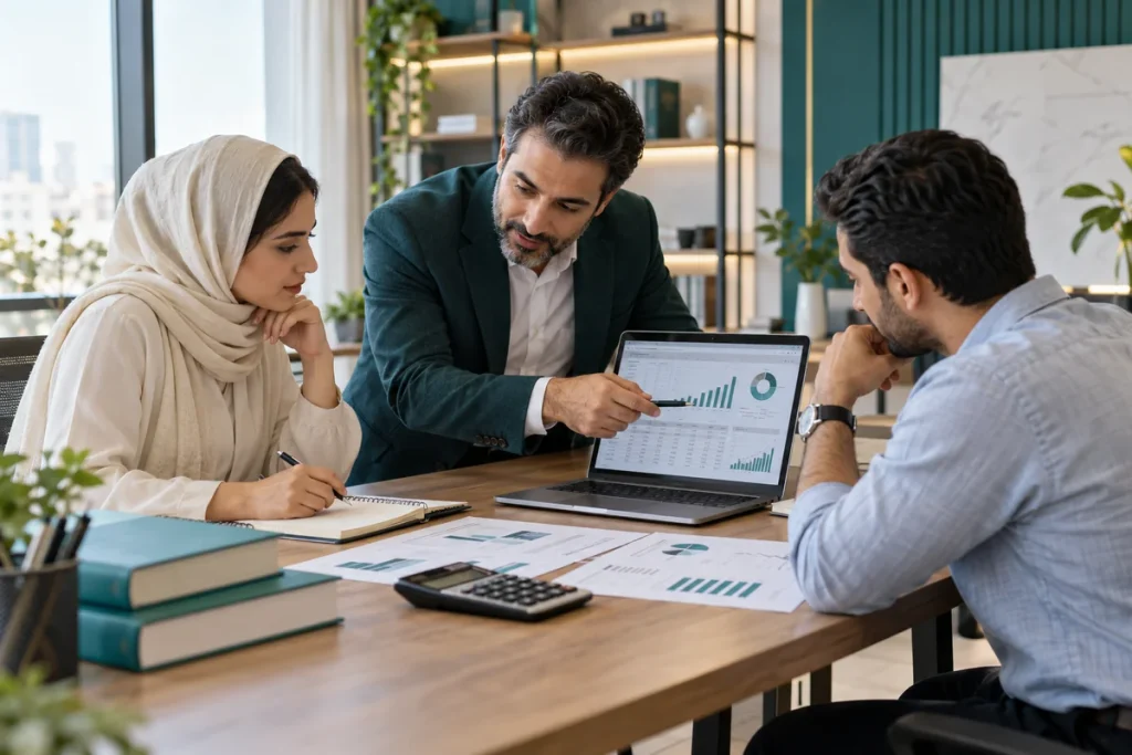 تصویر مفهومی آموزش گروهی حسابداری و کار با گزارش‌های مالی
