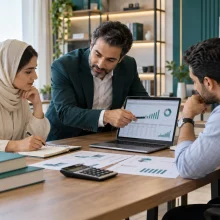 تصویر مفهومی آموزش گروهی حسابداری و کار با گزارش‌های مالی